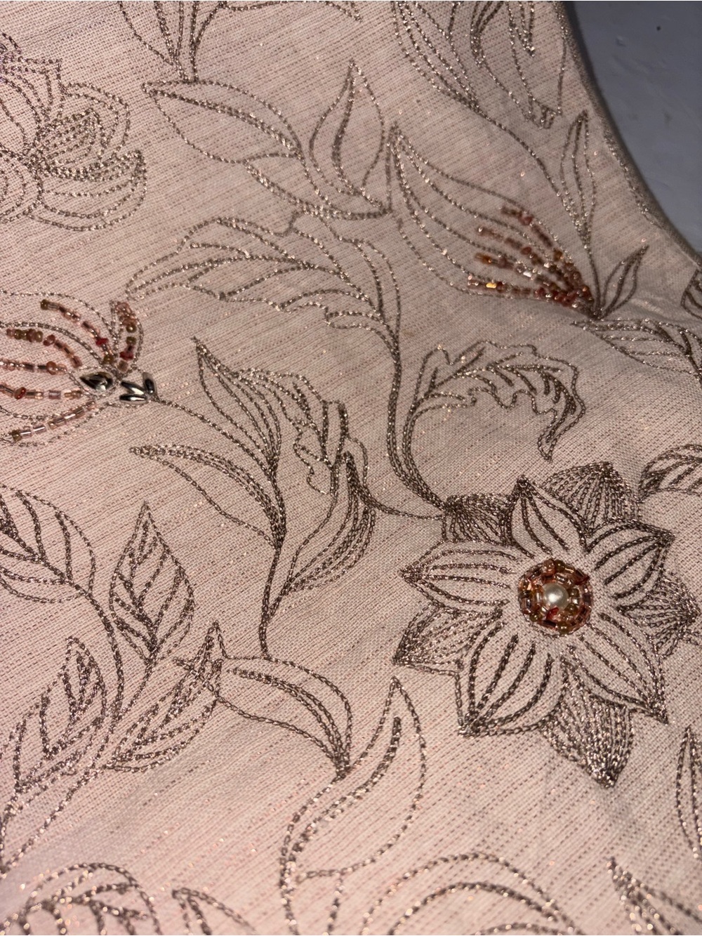 Rachel Zoe intricate botanical embroidery beige background delicate beads - Picture 10 of 10
